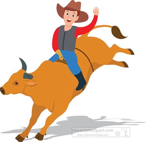 Cowboys Clipart - cowboy-riding-bull-at-rodeo-clipart - Classroom Clipart