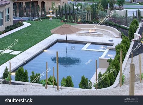 Pool Waterfall Luxury Backyard New Landscaping Stock Photo 13543111 ...