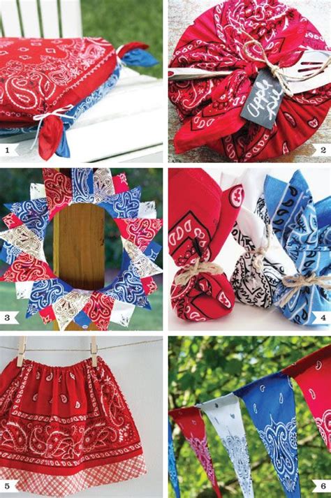 several different pictures of red, white and blue bandannas