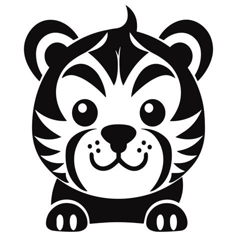 Premium Vector | A black and white tiger cub with a black and white face.