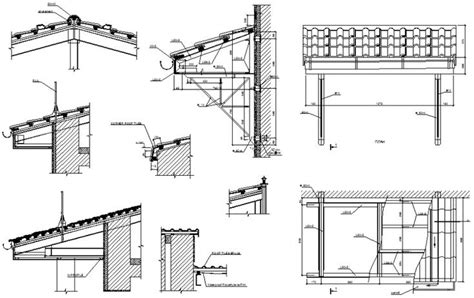 Roof section and construction details with roof tile dwg file | Roof ...