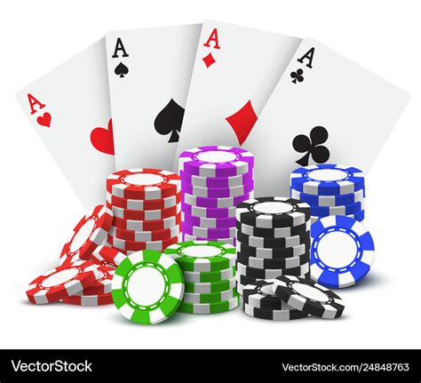 Gambling cards and stack or heap poker chips Vector Image