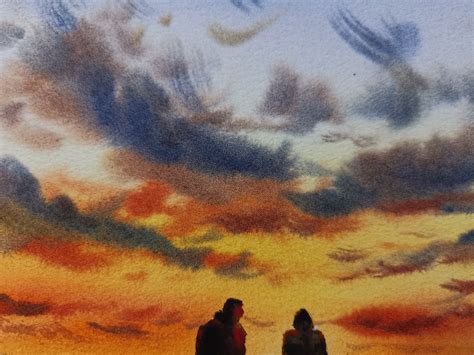 Sunset Painting Romantic Couple Art Original Watercolor - Etsy