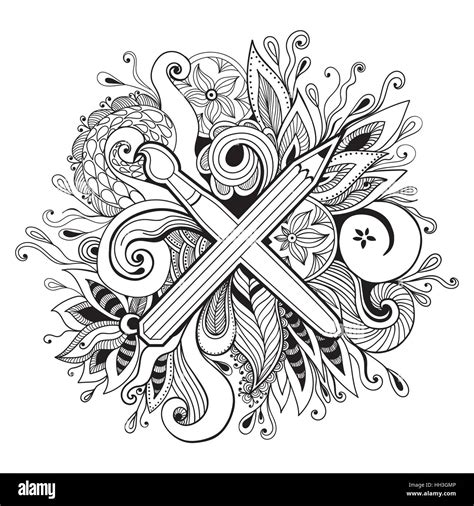 Vector black and white hand drawn abstract mandala of creativity ...