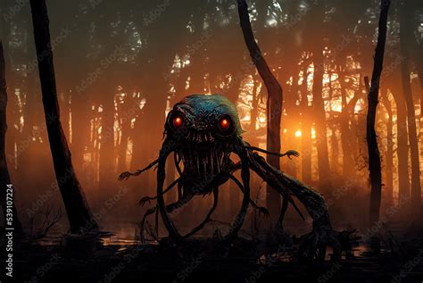 Creepy swamp night creature. Realistic digital illustration. Fantastic ...