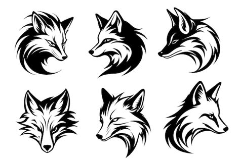 Black outline fox head logo collection | AI-generated vector