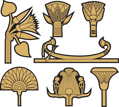 Vector gold and black set of ancient Egyptian signs and symbols. Lotus ...