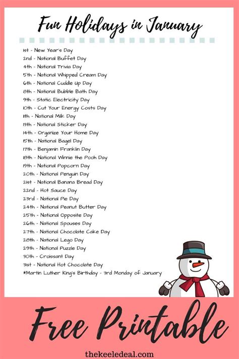 Fun Days to Celebrate in January 2024 (+Free Printable) - The Keele ...