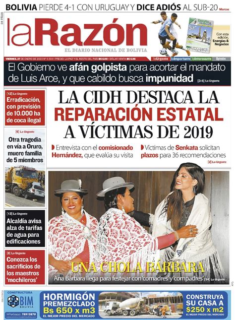 Tapa de La Razón del viernes 27 de enero de 2023 - La Razón