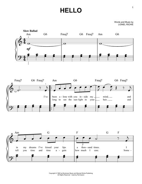 Hello sheet music by Lionel Richie (Easy Piano – 76147)