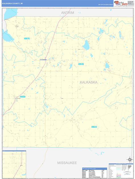 Kalkaska County, MI Zip Code Wall Map Basic Style by MarketMAPS