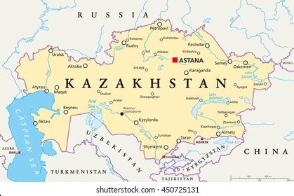 Kazakhstan Political Map Capital Astana National Stock Vector (Royalty ...