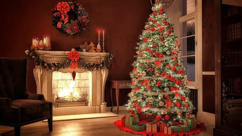 HD wallpaper: fireplace, christmas tree, interior, indoor, living room ...