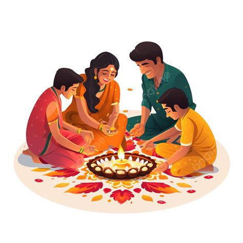 Indian Family Lighting Or Arranging Oil Lamp Or Diya Around Flower ...