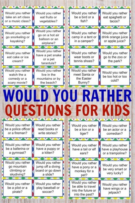 Would You Rather Questions For Kids Printable