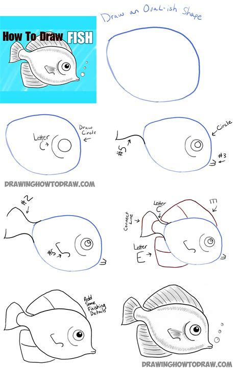 How to Draw a Cute Fish Cartoon with Simple Steps for Kids – How to ...