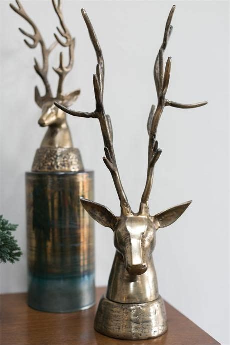 Rustic Bronzed Gold Metal Deer Head Sculpture Decor - 2 Size Options ...