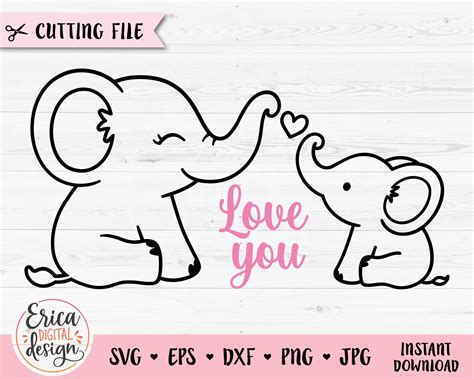 Materials Embellishments Mom Baby Elephant SVG Cute Mama Elephant cut ...