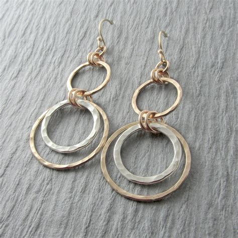 Gold Dangle Earrings Silver And Gold Earrings Circle Earrings