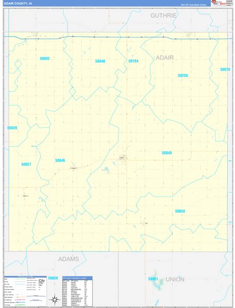 Adair County, IA Zip Code Wall Map Basic Style by MarketMAPS - MapSales