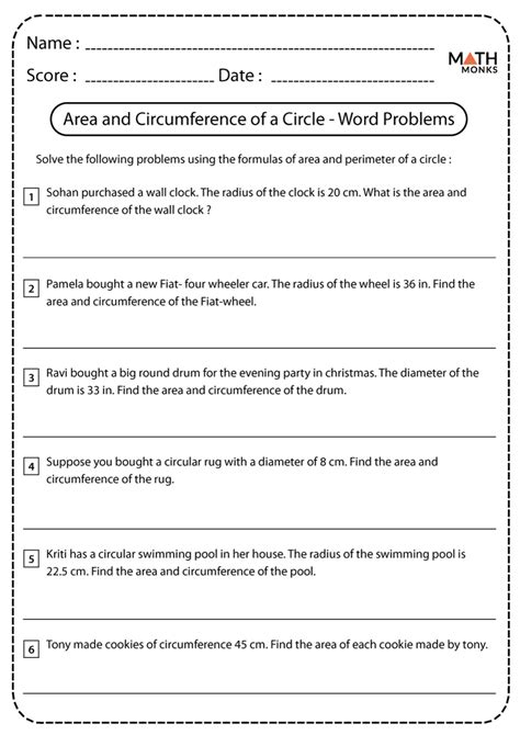 Area And Circumference Of A Circle Worksheets