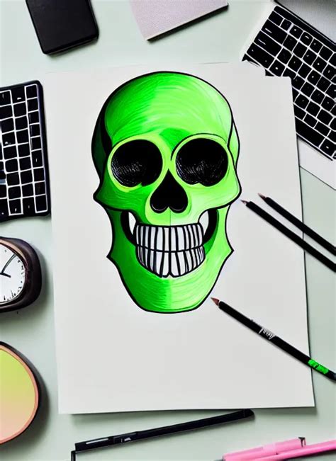 a beautiful and detailed illustration of a green skull | Stable ...