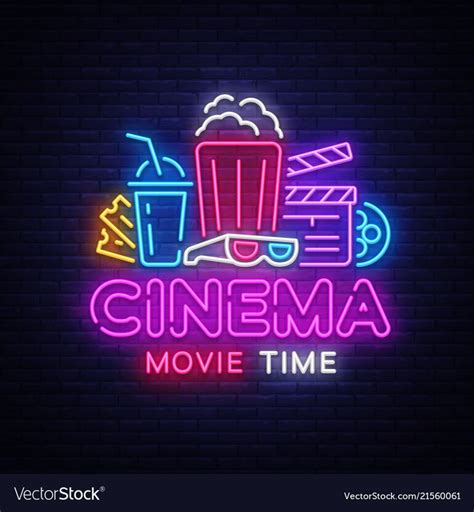 Movie Time Neon Logo Vector. Cinema Night neon sign, design template ...