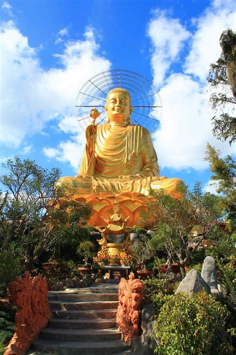 Large Golden Buddha Statue in the City of Dalat. Vietnam. Stock Image ...