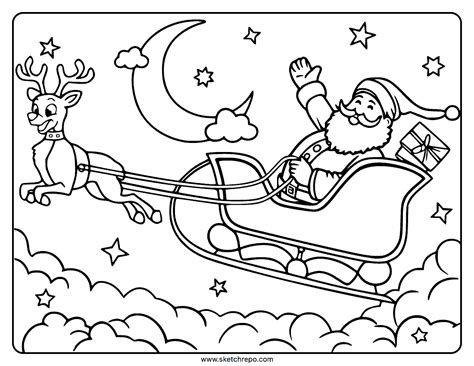 Santa and Reindeer Coloring Pages - Sketch Repo