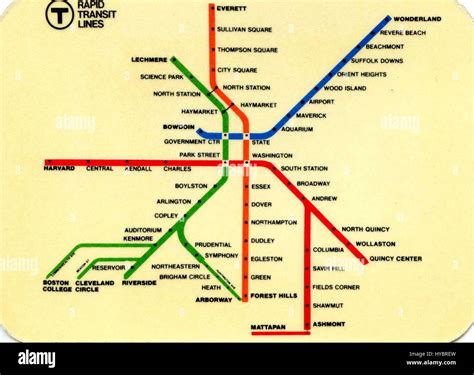 1973 MBTA rapid transit map card Stock Photo - Alamy