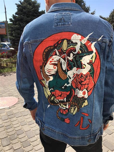 Japanese Custom Denim Jacket Japan Art Hand Painted Denim | Etsy in ...