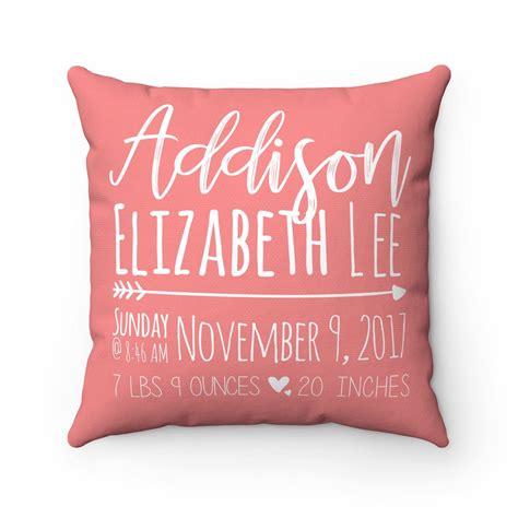 Personalized Pink Baby Stat Pillow Custom Name Pillow | Etsy | Custom ...