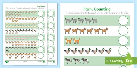 Farm Animals Counting Worksheet up to 20 (teacher made)