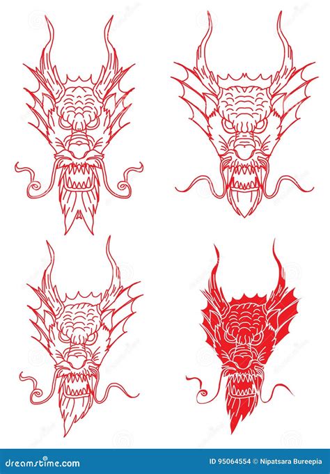 Hand Drawn Chinese Dragon Head Tattoo Design Stock Vector ...