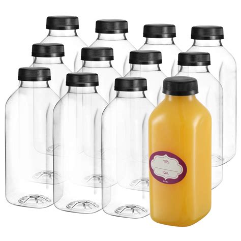 Buy DilaBee 16 Oz Empty Plastic Juice Bottles with Lids – 12 Pack Small ...