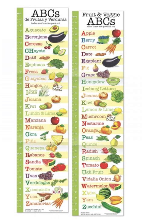 Fruit and Veggie ABC Growth Chart – Bilingual - Noodle Soup