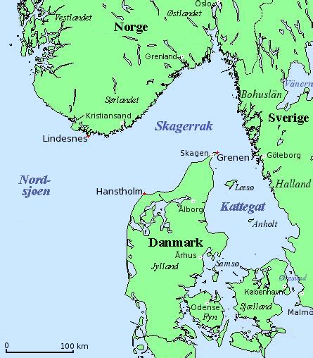 Map of Skagerrak and Kattegat — straits/bays of the North Sea, along ...