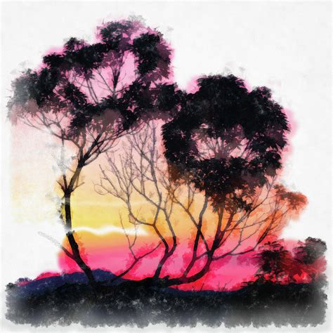 Sunset trees watercolor painting Painting by Unsplash Andrew Haimerl ...