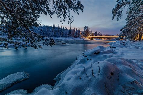 壁紙、2560x1706、冬、橋、川、森林、フィンランド、Oulu, North Ostrobothnia、雪、自然、ダウンロード、写真