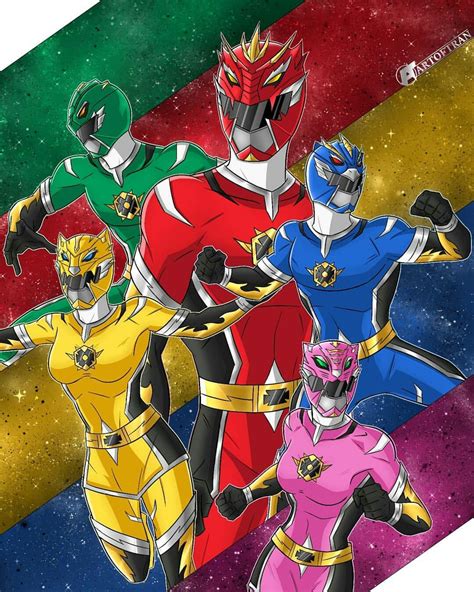 Original Power Ranger Team Artwork (Red Dragon, Blue Phoenix, Green ...