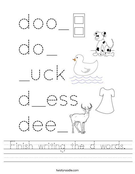 Finish writing the d words Worksheet - Twisty Noodle