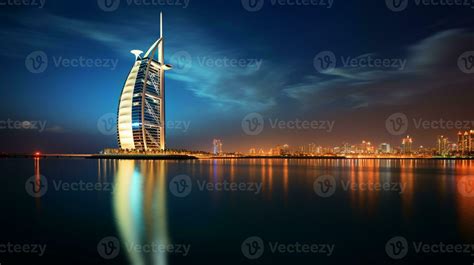 Night view of Burj Al Arab. Generative AI 32975601 Stock Photo at Vecteezy