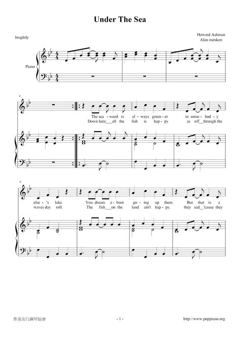 The Little Mermaid-Under The Sea Sheet Music pdf, - Free Score Download ★