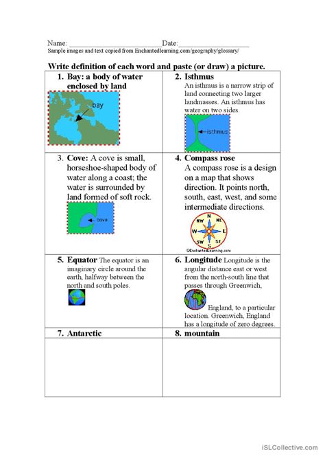 Worksheet: Define geography terms a…: English ESL worksheets pdf & doc