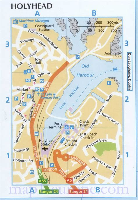 Street map of Holyhead. Detailed scan map of Holyhead town, Wales. Map ...