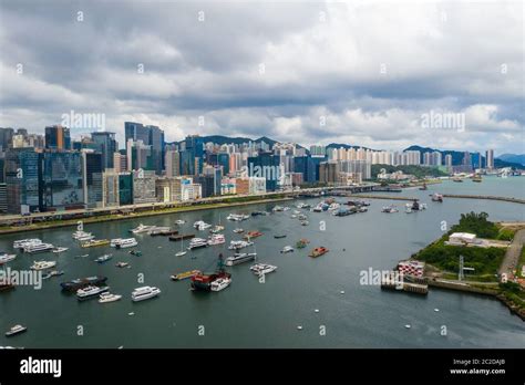 Kowloon Bay, Hong Kong 02 June 2019: Aerial view of Hong Kong city ...