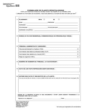 Formulaire De Plainte - Fill and Sign Printable Template Online