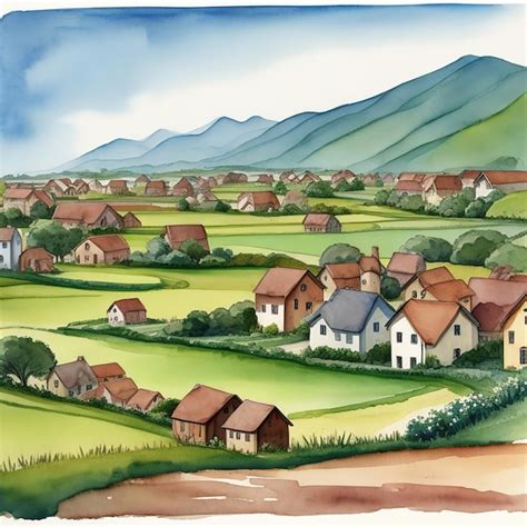 Premium AI Image | Village landscape watercolor