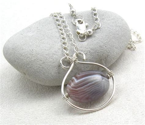 Gracie Jewellery: Handmade Sterling Silver Botswana Agate Pendant-Maya