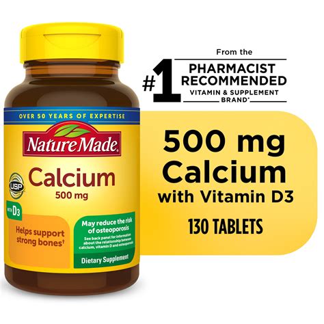 Nature Made Calcium 500 mg with Vitamin D3 Tablets, Dietary Supplement ...